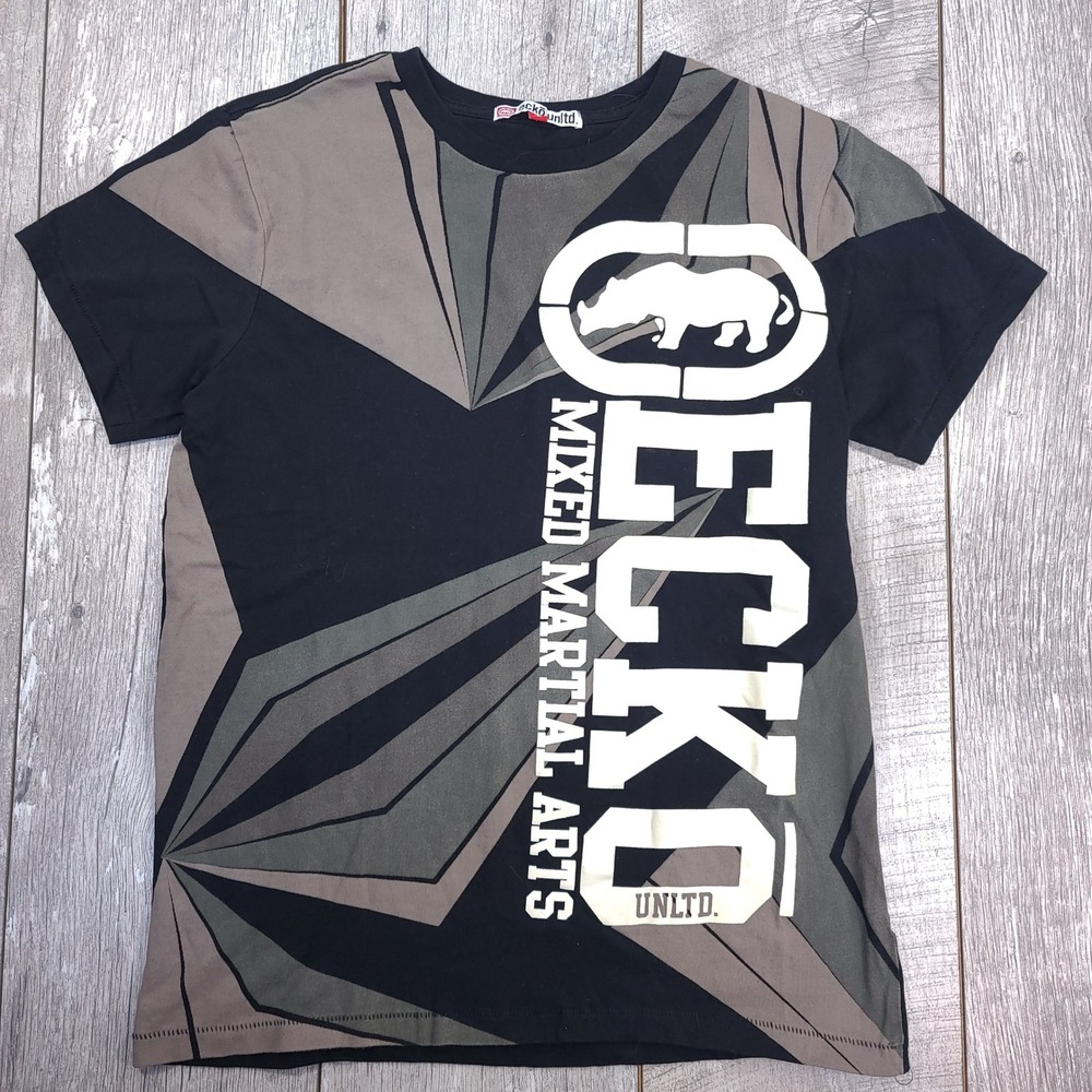 Ecko Unltd T-Shirt Mens Medium Black MMA Graphic Geometric Rhino Logo Tee